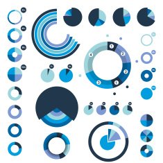 Set of pie circle round charts graphs Blue flat design