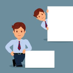 Set of businessman with blank white banner in various action N4