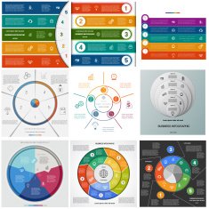 Set templates Infographics cyclic processes on five positions N2