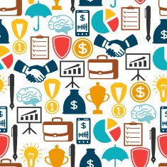 Business and finance seamless pattern from flat icons N4