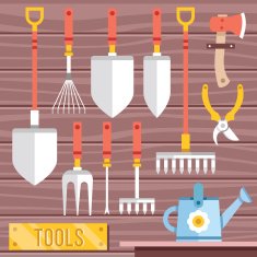 Gardening tools icons set Hanging gardening equipment