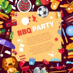 Invitation template of flat design barbecue summer picnic icons and