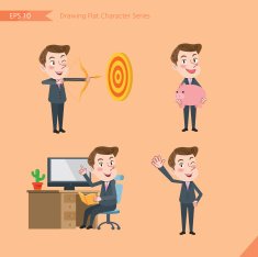 Set of drawing flat character style business office worker activities N63