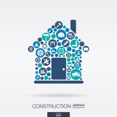 Construction color icons in house shape abstract background vector illustration