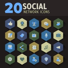 Hexagon social network icon set