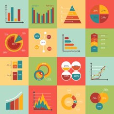 Set of business data market elements diagrams graphs Flat style