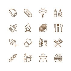 Barbecue and Food Icons Vector Objects set Outdoor Kitchen or N5
