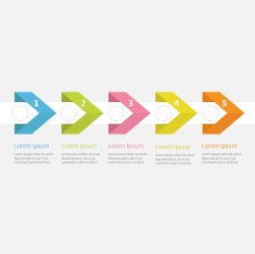 Infographic five step ribbon arrow circle text Template Timeline Flat N2