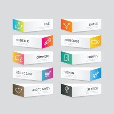 Modern banner button with social icon design options Vector ill