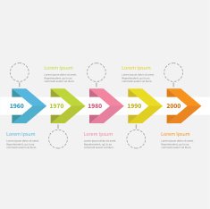 Infographic five step Timeline ribbon arrow dashed circle text Flat