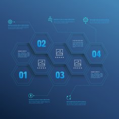 Line infographic hexagons with number options on blue background