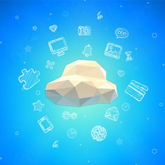 Vector Cloud Lowpoly Illustration with different icons