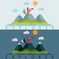explorer with spyglass on the background of snow N2