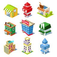 Set of the Isometric City Buildings and Shops N4