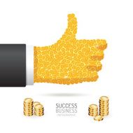 Infographic business coins good sign hand shape template design N2