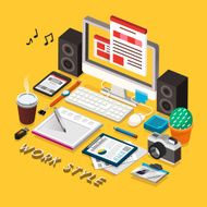 work style concept 3d isometric infographic