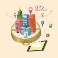GPS route map 3d isometric infographic