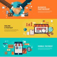Flat design concept Business partnership Online strategy Mobile payment