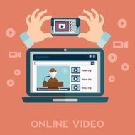 Online video blog design concept set with blogger media