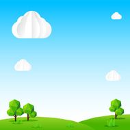 Nature background Cloud sky field tree and polygon element vector