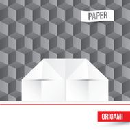 Vector paper origami house icon on 3d cube background N2