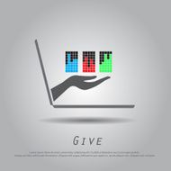 hand hold chart from laptop vector icon