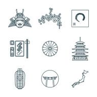 dark color outline various japanese icons set N2
