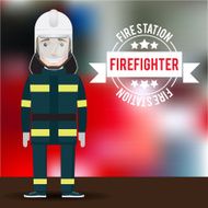 Vector firefighter character on blurred background