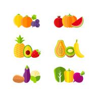 Healthy diet design elements with fruits and vegetables