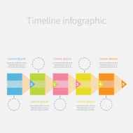 Timeline Infographic pencil ribbon dash circles text Five step Flat N2