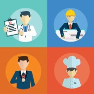 People professions flat icons set with doctor engineer chef reporter