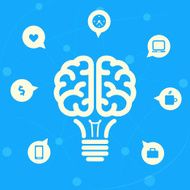 Brain lightbulb with icons