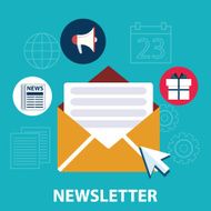 Flat design concept of regularly distributed news publication via e-mail