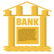 Bank building made of gold coins Business concept