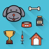 Pet care healthcare accessories flat icons isolated vector illustration