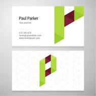 Modern letter P origami Business card template