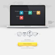 Website design elements Vcart portfolio template with notebook and icons