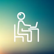 Businessman and laptop thin line icon N3