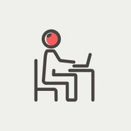Businessman and laptop thin line icon N4