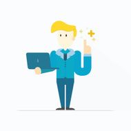 businessman holding a laptop vector