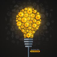 Light Bulb with Gears Pattern and Business Icons Background N2