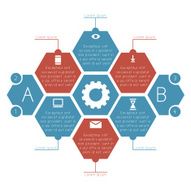 Infographics honeycombs (hexagonal) with footnotes N2