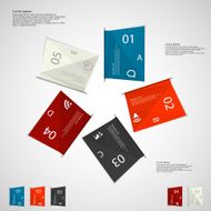 Five color paper sheets on light