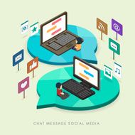 flat 3d isometric social media concept illustration