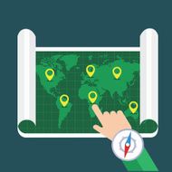 Hand showing location on map