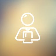 Man holding touch screen tablet thin line icon N3