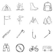 Vector Set of Sketch Hiking and Camping icons N2