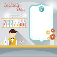 Bartender at Counter Cocktail Bar with Blank Sign