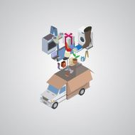 Delivery service van flat 3d isometric concept vector N2