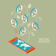 Conceptual image with social networks Flat isometric N6